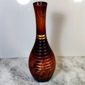 14" Wooden String Pattern Brown Vase